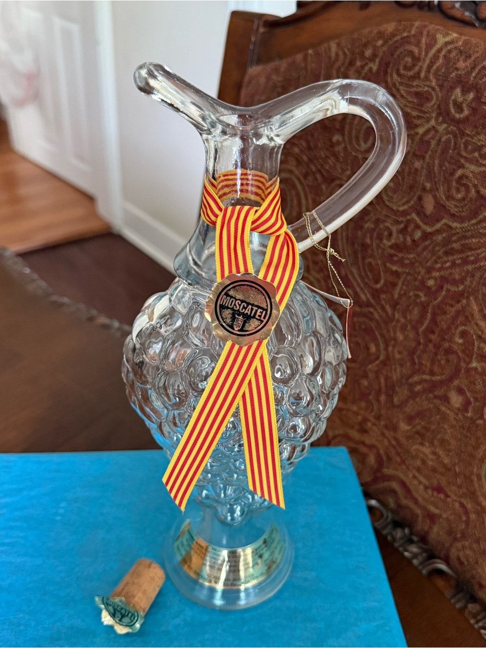 Vintage Sarda Moscatel Spain Grape Cluster Glass Decanter Bottle w/Seal Stopper